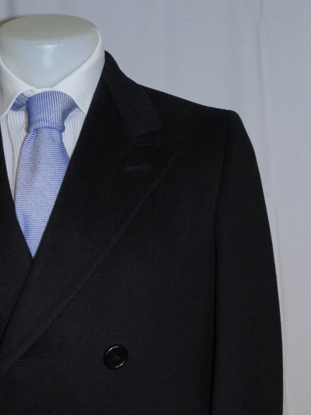 Dolphs New York Dark Navy Peak Lapel Double Breasted Overcoat 36R
